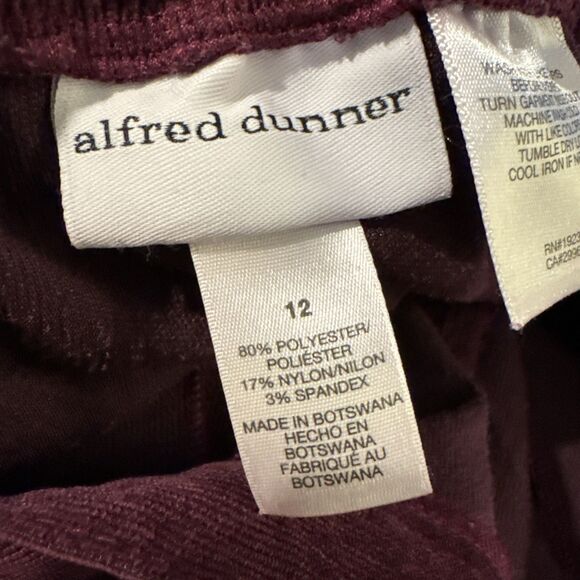 Alfred Dunner Pants Womens Size 12 Plum Corduroy Pull On Straight High Rise - Picture 3 of 6